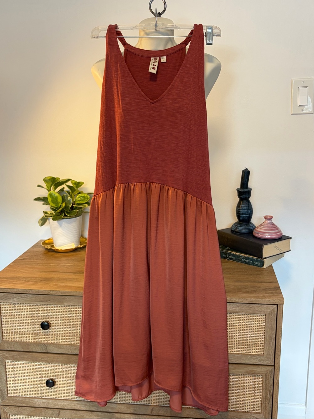 Anthropologie Dolan Left Coast Terracotta Mixed Media Midi Dress L
